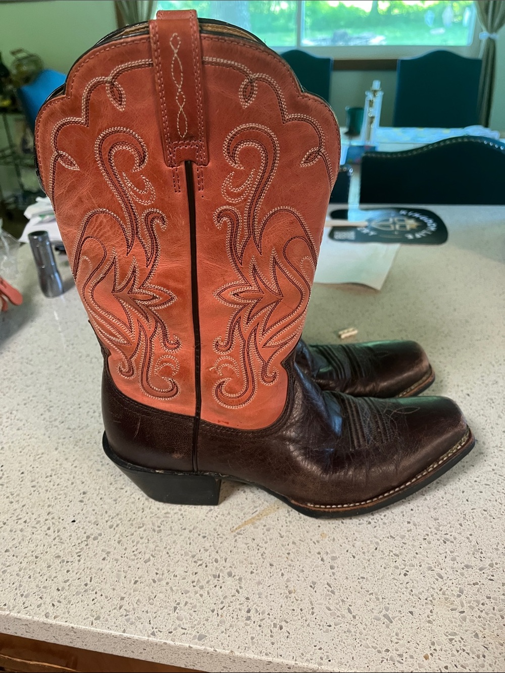 Women's Two-Tone Western Heeled Boots - Brown & salmon pink